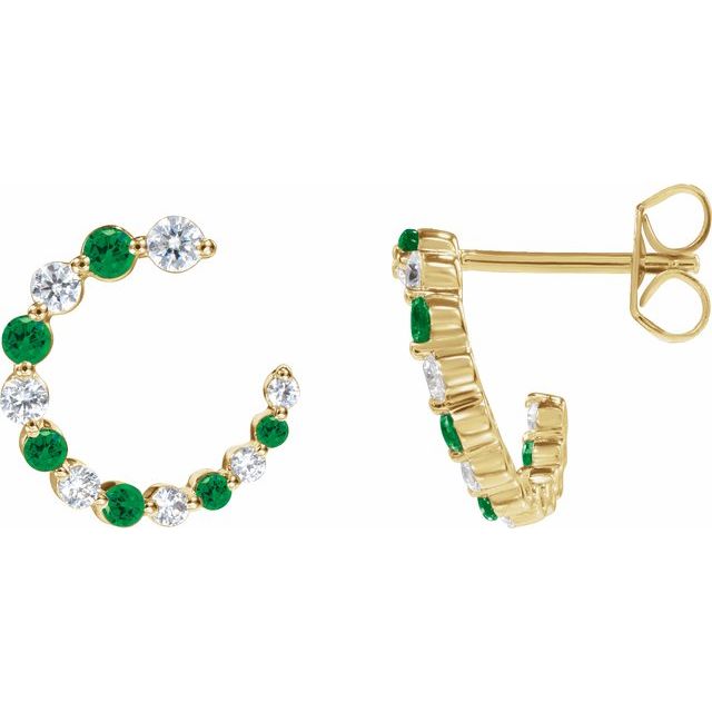 14K Yellow Natural Tsavorite Garnet & 1/3 CTW Natural Diamond Hoop Earrings