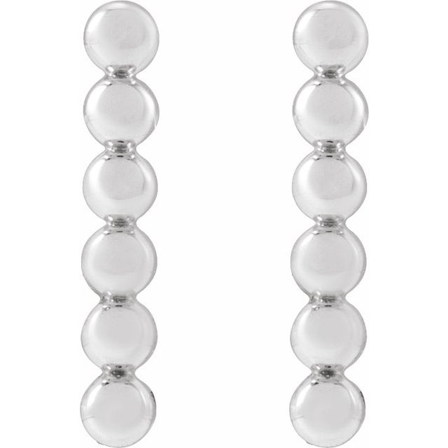14K White 9.5 mm Beaded Bar Earrings