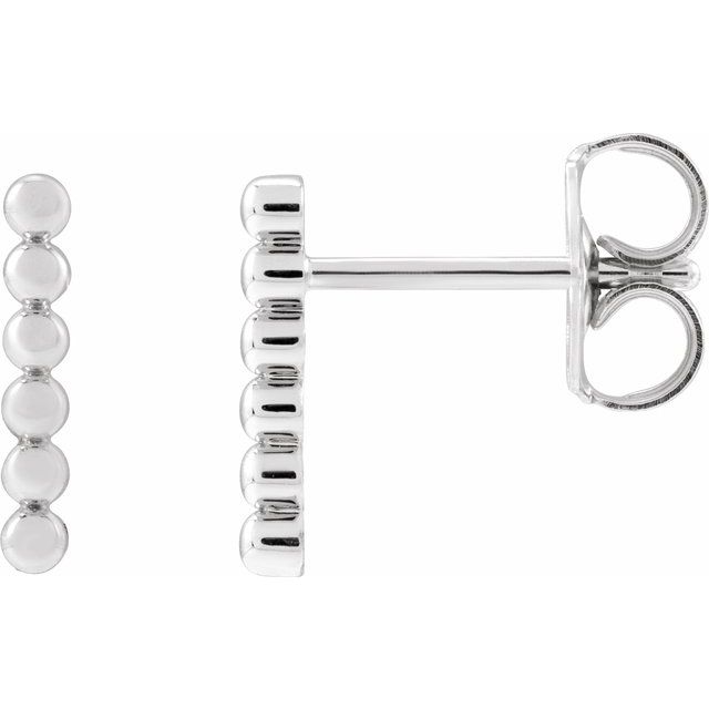 14K White 9.5 mm Beaded Bar Earrings