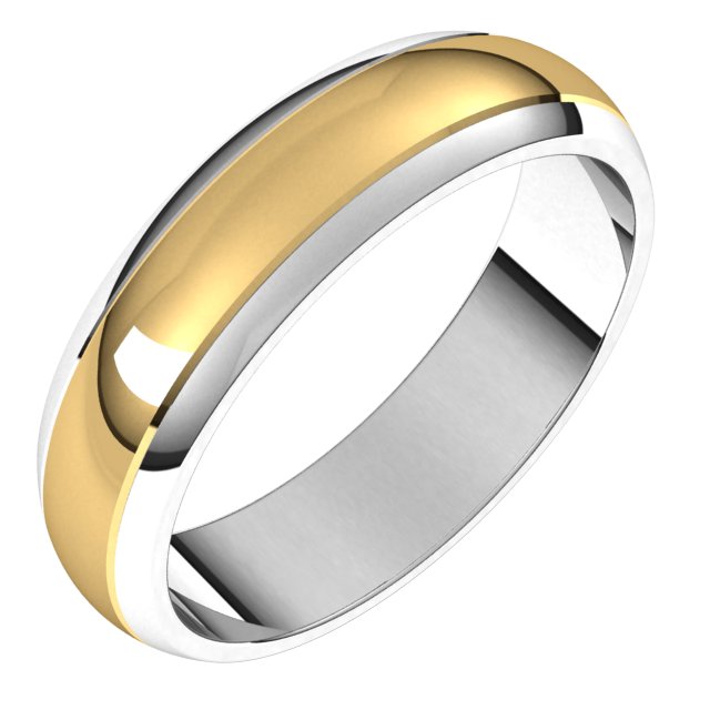 14k White/yellow 5 Mm Stepped Beveled-edge Inlay Half Round Band Size 9