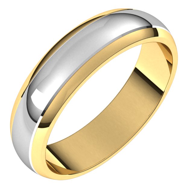 14k Yellow/white 5 Mm Stepped Beveled-edge Inlay Half Round Band Size 9