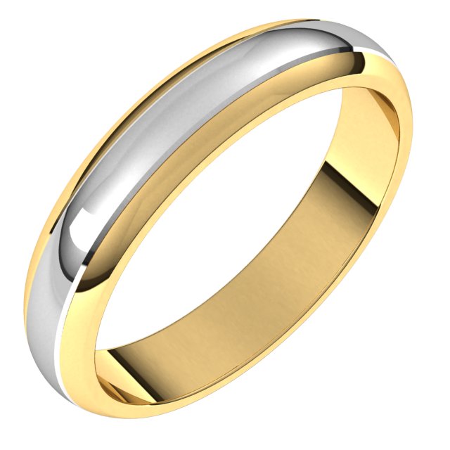 14k Yellow/white 4 Mm Stepped Beveled-edge Inlay Half Round Band Size 5