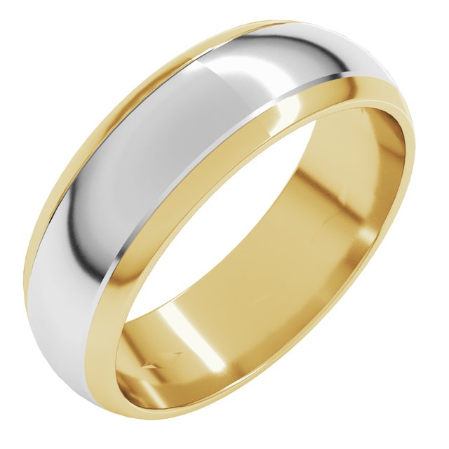 14k Yellow/white 6 Mm Stepped Beveled-edge Inlay Half Round Band Size 9