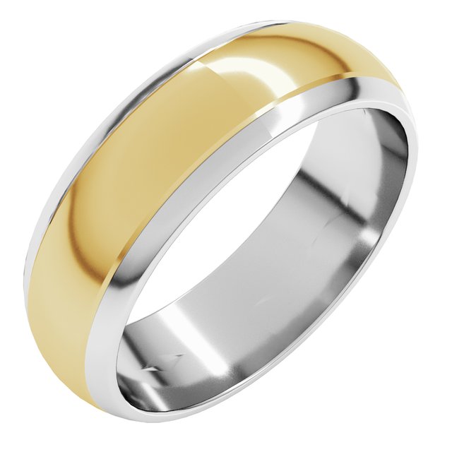 14k White/yellow 6 Mm Stepped Beveled-edge Inlay Half Round Band Size 8