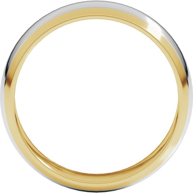 14k Yellow/white 6 Mm Stepped Beveled-edge Inlay Half Round Band Size 9