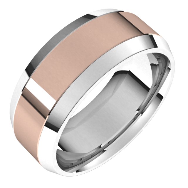 14K White/Rose 8 mm Flat Band Size 10.5