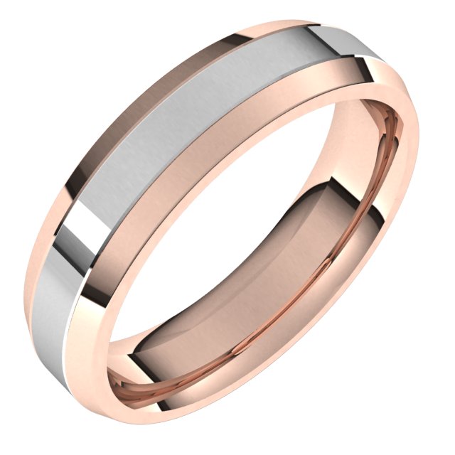 14K Rose/White 5 mm Flat Band Size 8