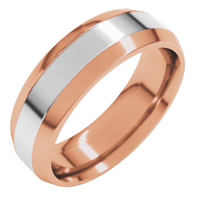 14K Rose/White 6 mm Flat Band Size 8