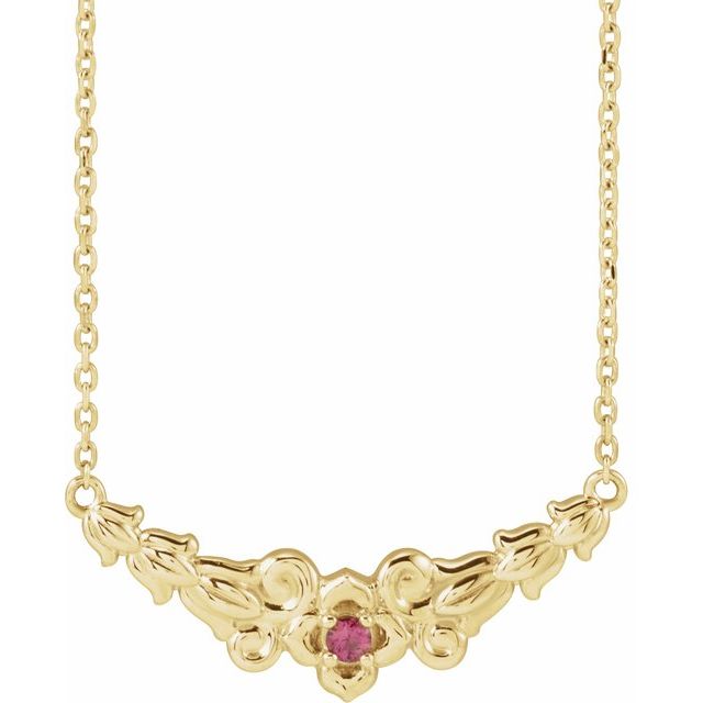 14K Yellow Natural Pink Tourmaline Floral 18' Necklace