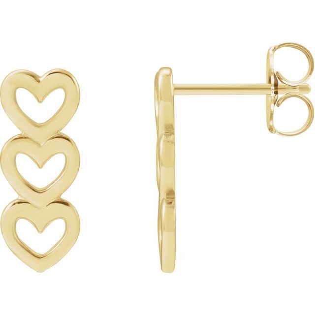14K Yellow Three Heart Earrings