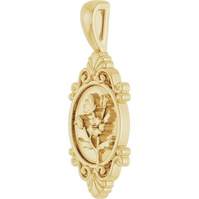 14K Yellow Vintage-Inspired Floral Pendant