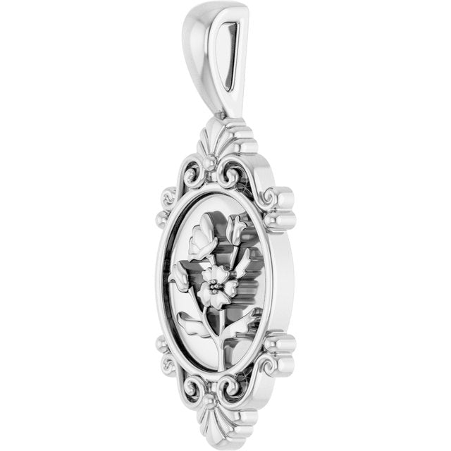 14K White Vintage-Inspired Floral Pendant