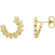 14K Yellow Floral Hoop Earrings