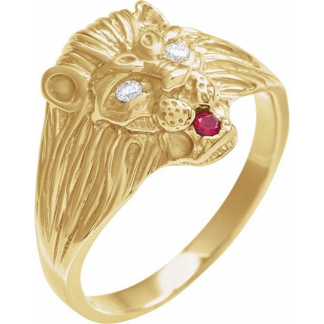 14K Yellow .06 CTW Natural Diamond & Natural Ruby Lion Head Ring