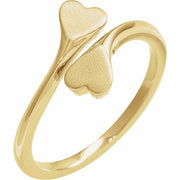 14K Yellow Engravable Double Heart Bypass Ring