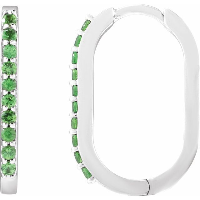 14K White Natural Tsavorite Garnet 20 mm Hoop Earrings