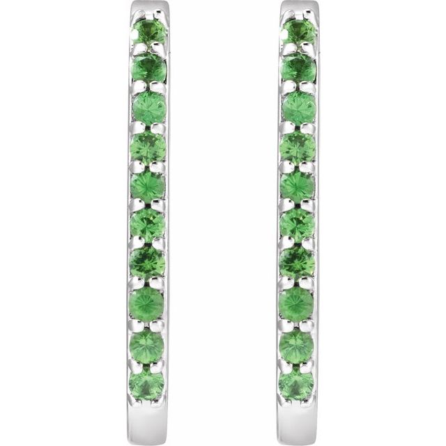 14K White Natural Tsavorite Garnet 20 mm Hoop Earrings