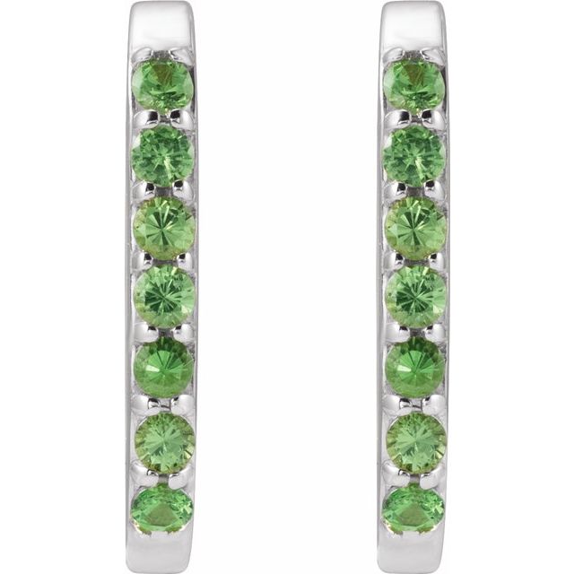 14K White Natural Tsavorite Garnet 14 mm Hoop Earrings