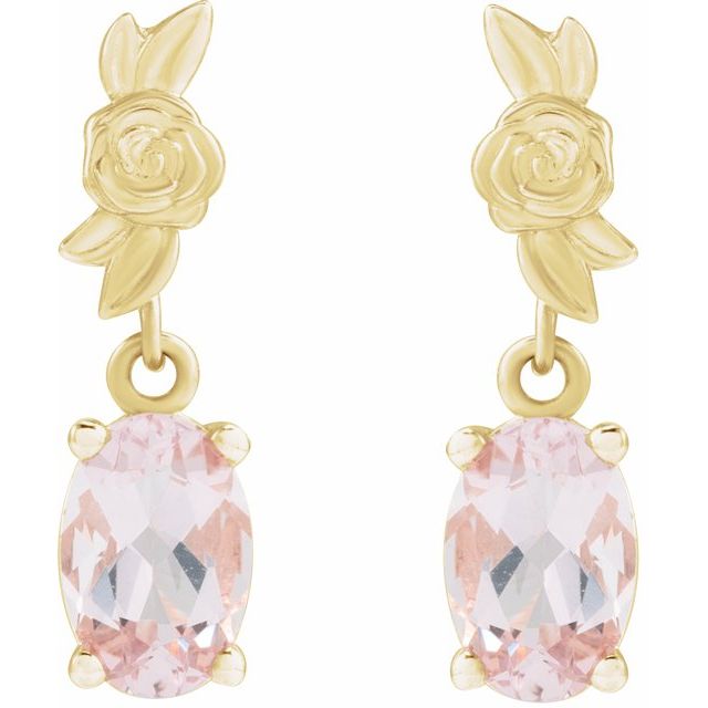 14K Yellow 6x4 mm Natural Pink Morganite Floral Earrings