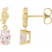 14K Yellow 6x4 mm Natural Pink Morganite Floral Earrings