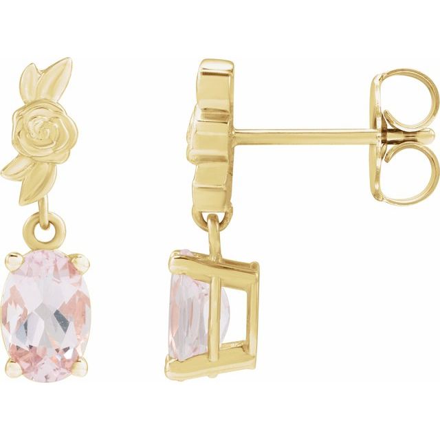 14K Yellow 6x4 mm Natural Pink Morganite Floral Earrings