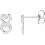 14K White Two Heart Earrings
