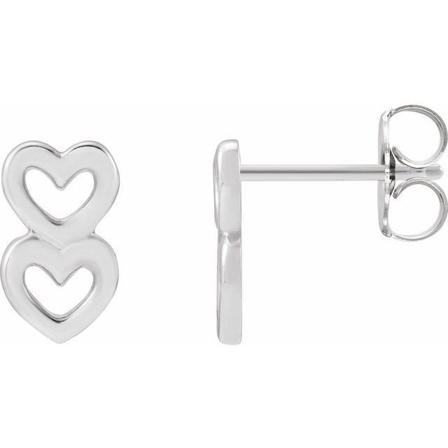 14K White Two Heart Earrings
