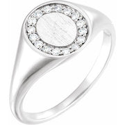 14k White 1/6 Ctw Natural Diamond Halo-style  Signet Ring