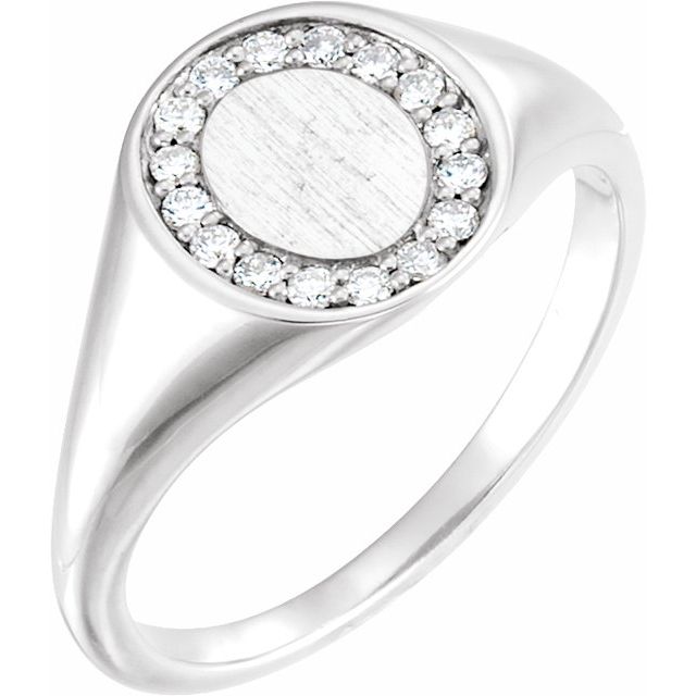 14k White 1/6 Ctw Natural Diamond Halo-style  Signet Ring