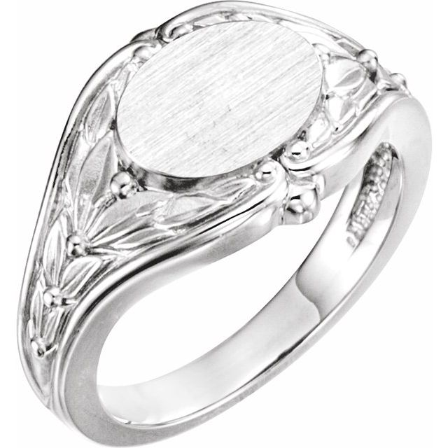 14k White 10x8 Mm Oval Signet Ring