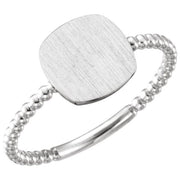 14k White Be Posh® Engravable Beaded Signet Ring