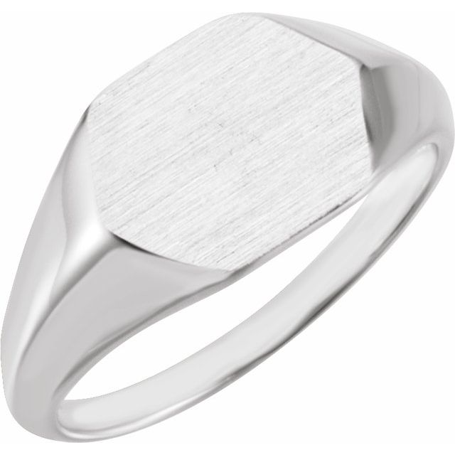 14k White 12x10 Mm Geometric Signet Ring