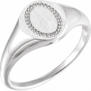 Sterling Silver 10x8 Mm Oval Beaded Signet Ring