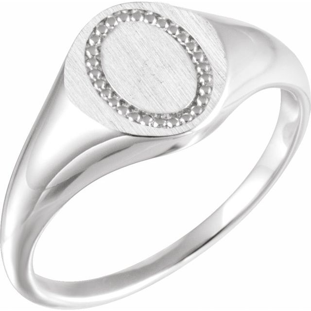 Sterling Silver 10x8 Mm Oval Beaded Signet Ring