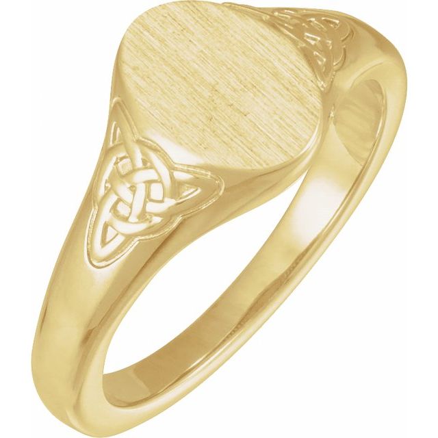 14K Yellow Engravable Oval Celtic-Inspired  Signet Ring
