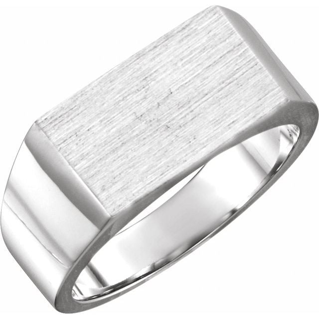 14k White Rectangle Signet Ring