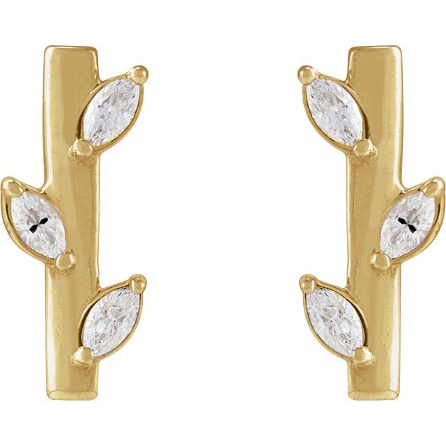 14K Yellow 1/10 CTW Natural Diamond Floral Bar Earrings
