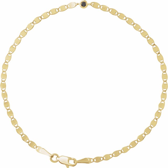 14K Yellow .06 CT Natural Black Diamond Bezel-Set Link 7 1/2' Bracelet