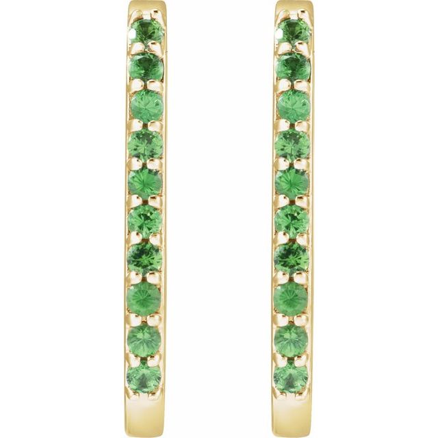 14K Yellow Natural Tsavorite Garnet 20 mm Hoop Earrings