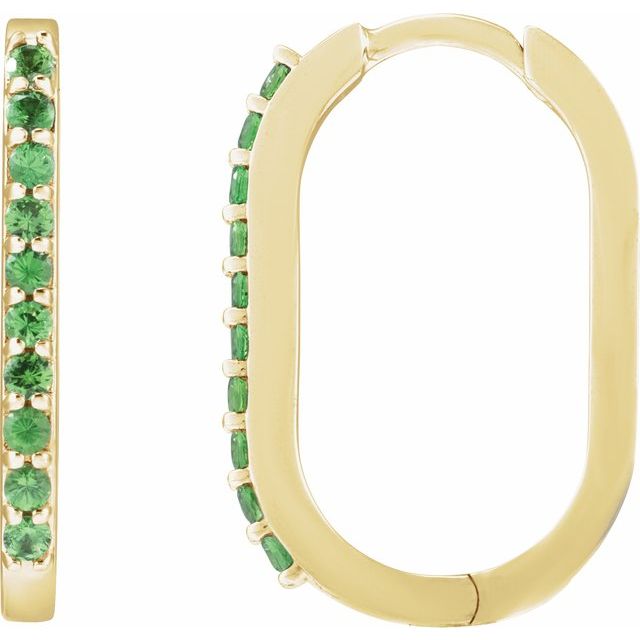 14K Yellow Natural Tsavorite Garnet 20 mm Hoop Earrings