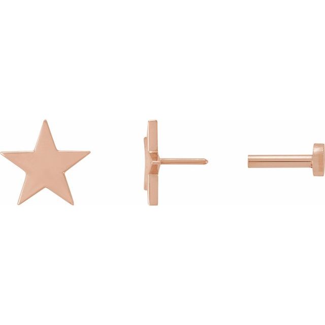14K Rose 6.2 mm Star 4mm/5mm Press Fit Earring