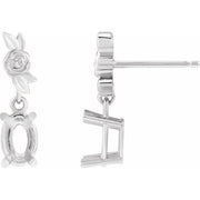 14K White 8x6 mm Oval Left Floral Earring Mounting