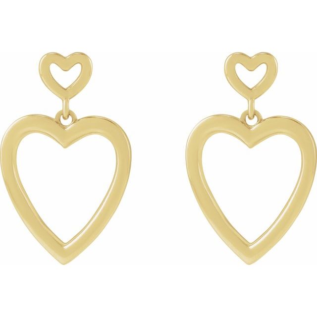 14K Yellow Dangle Heart Earrings