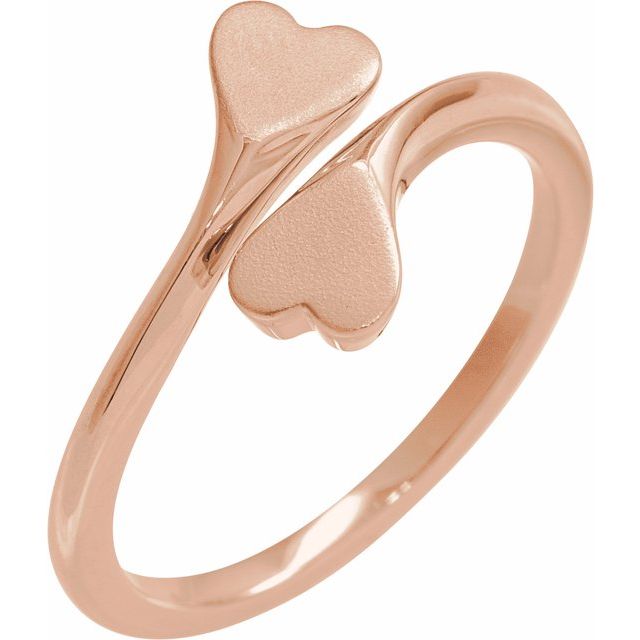 14K Rose Engravable Double Heart Bypass Ring