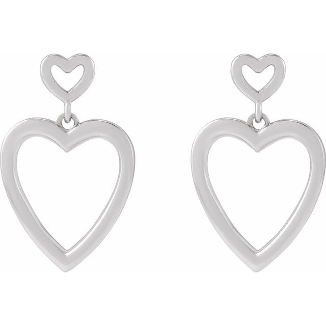 14K White Dangle Heart Earrings