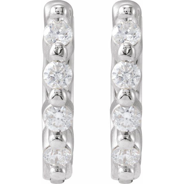 14k White 1/10 Ctw Natural Diamond 10.74 Mm Hinged Hoop Earrings