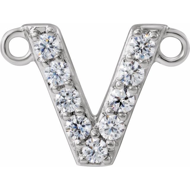14K White 1/10 CTW Lab-Grown Diamond Initial V Necklace Center