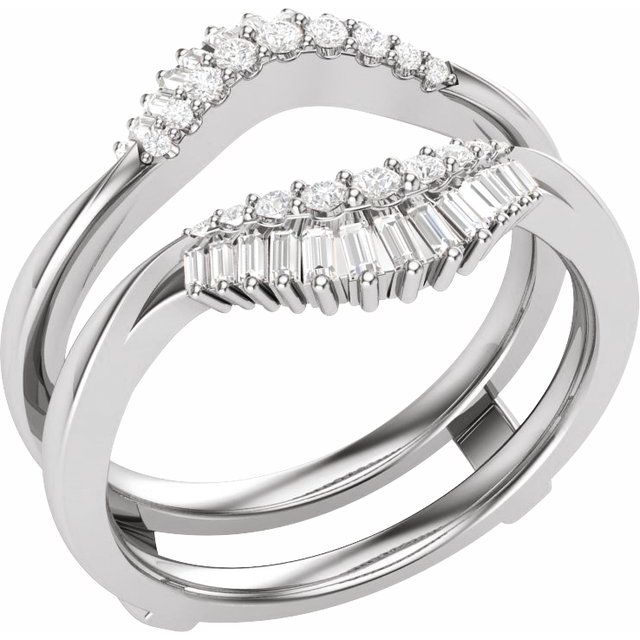 14K White 3/8 CTW Natural Diamond Double Row Ring Guard