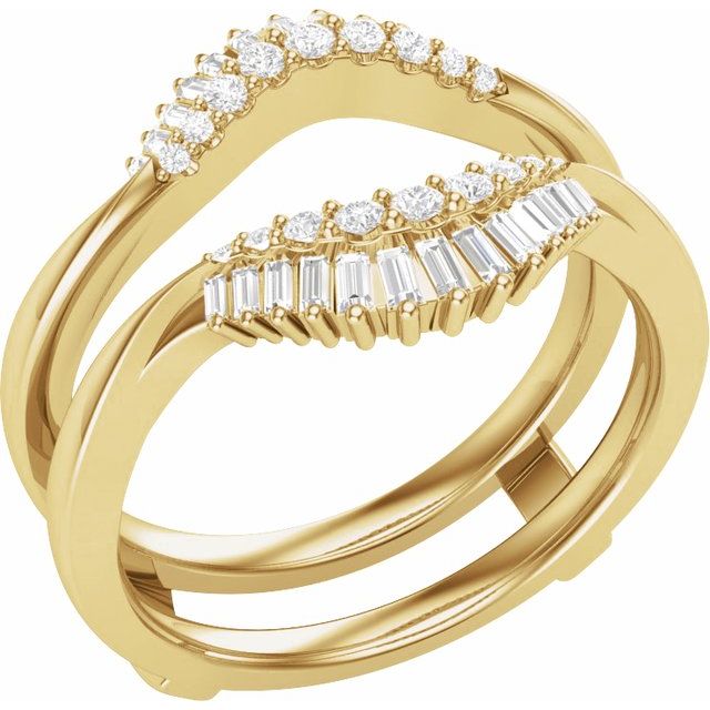 14K Yellow 3/8 CTW Natural Diamond Double Row Ring Gurad