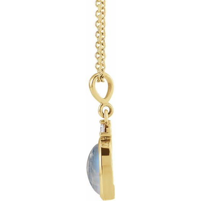 14K Yellow 6 mm Natural Rainbow Moonstone & .03 CT Natural Diamond Cabochon 16-18' Necklace